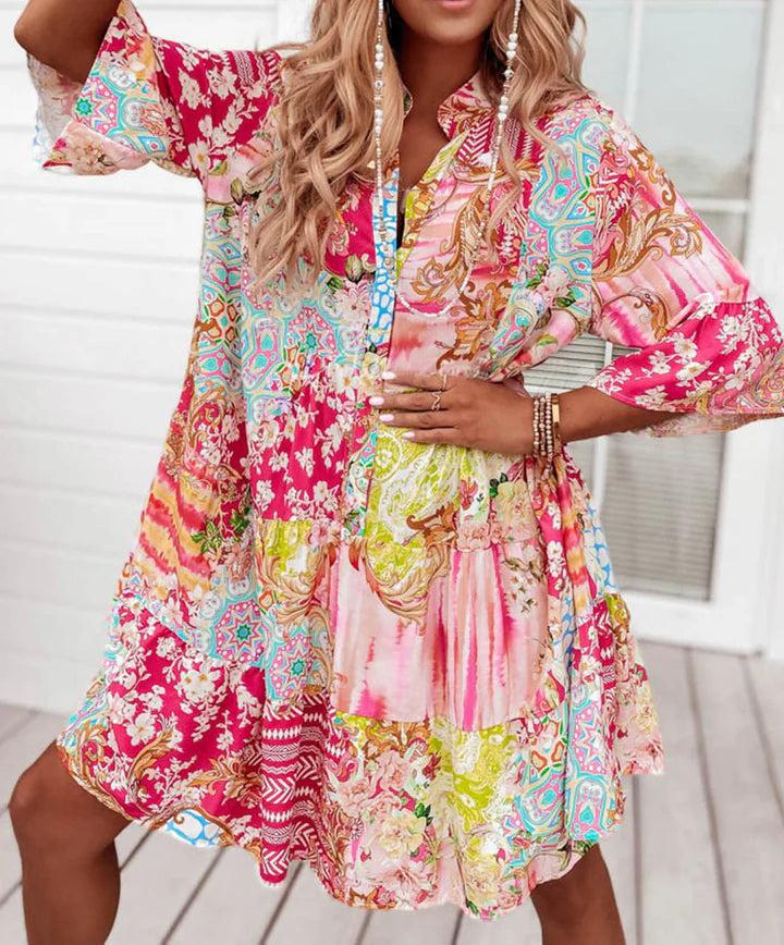 Sweet pink mini dress with 3/4 sleeves