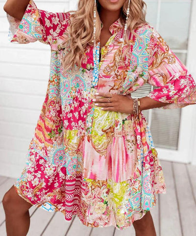 Sweet pink mini dress with 3/4 sleeves
