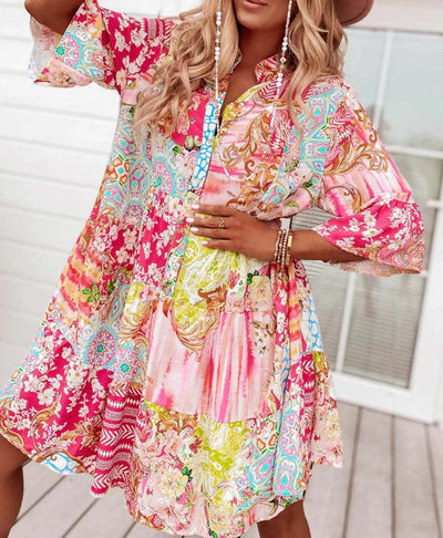 Sweet pink mini dress with 3/4 sleeves
