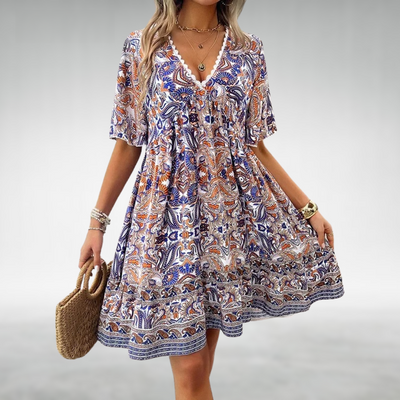 Adriana  Summer Boho Paisley Print Mini Dress