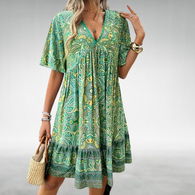 Adriana  Summer Boho Paisley Print Mini Dress