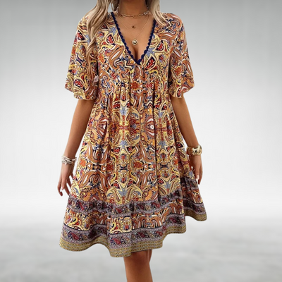 Adriana  Summer Boho Paisley Print Mini Dress