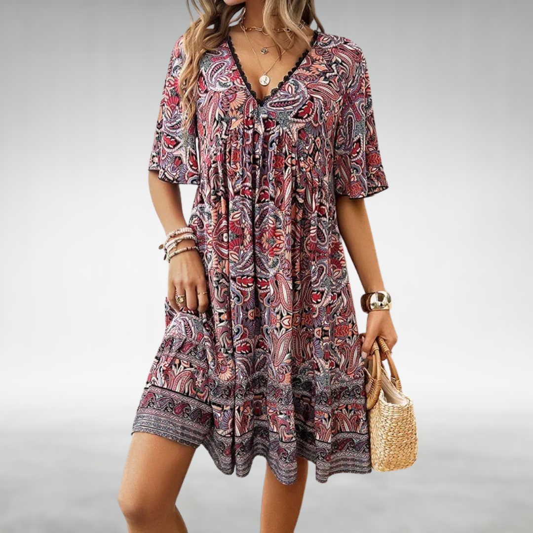 Adriana  Summer Boho Paisley Print Mini Dress