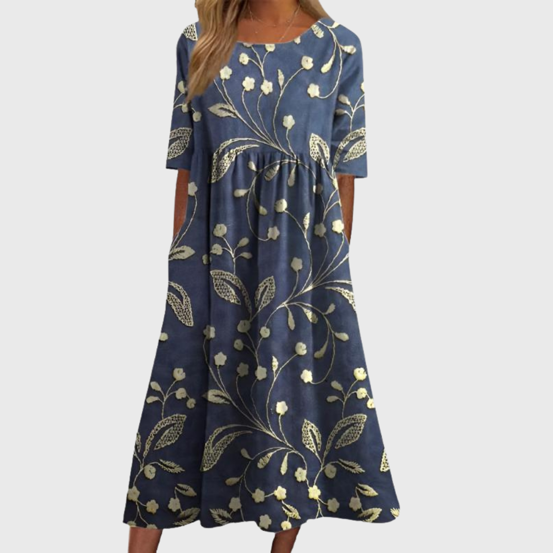 Sofia Elegant Midi Dress with Floral Print