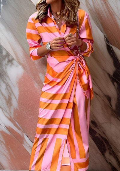 Olivia  Printed Waist-Defining Shirt Dress