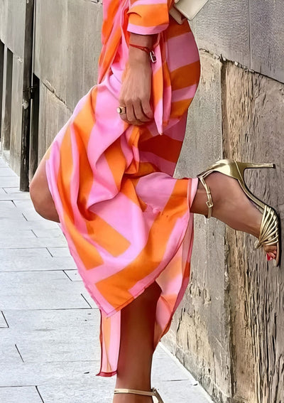 Olivia  Printed Waist-Defining Shirt Dress