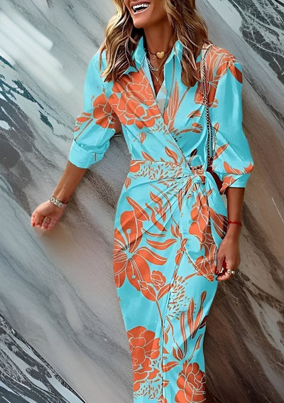 Olivia  Printed Waist-Defining Shirt Dress