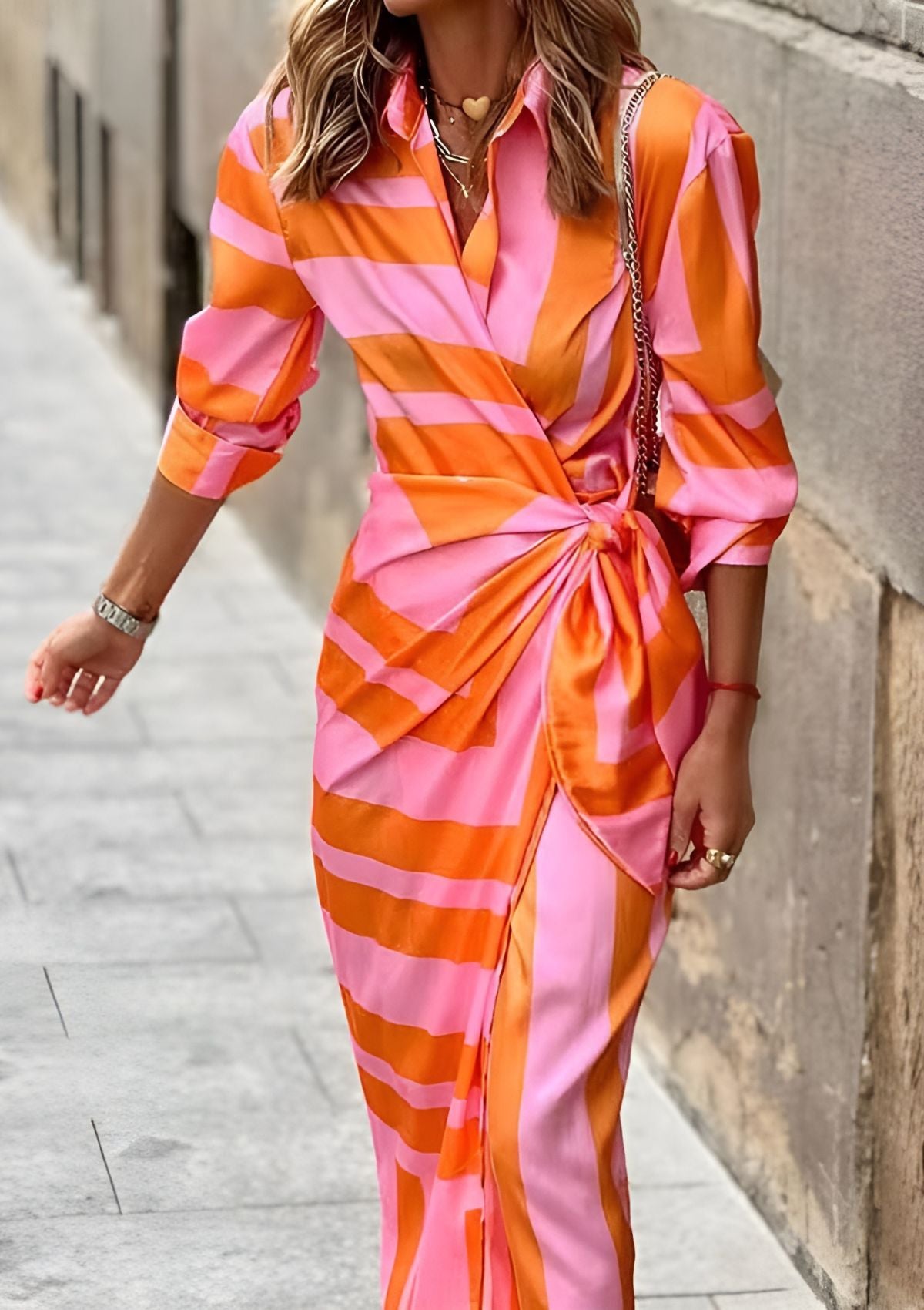 Olivia  Printed Waist-Defining Shirt Dress
