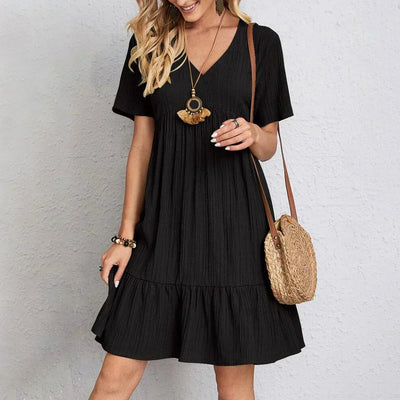 Audrey  Trendy Boho Ruffle Hem Mini Dress