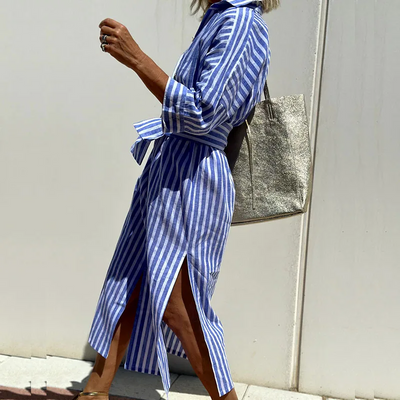 Nicole  Comfortable Striped Midi Dress