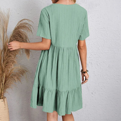 Audrey  Trendy Boho Ruffle Hem Mini Dress
