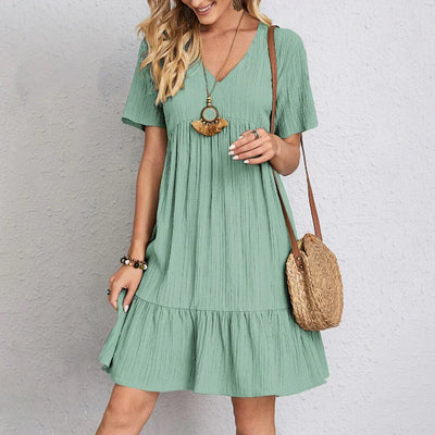 Audrey  Trendy Boho Ruffle Hem Mini Dress