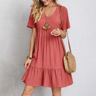 Audrey  Trendy Boho Ruffle Hem Mini Dress