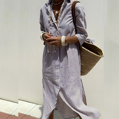 Nicole  Comfortable Striped Midi Dress