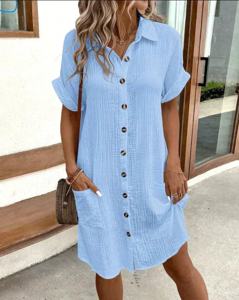 Hailey  Women's Retro Cotton and Linen Shirt Dress