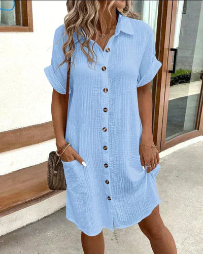 Hailey  Women's Retro Cotton and Linen Shirt Dress
