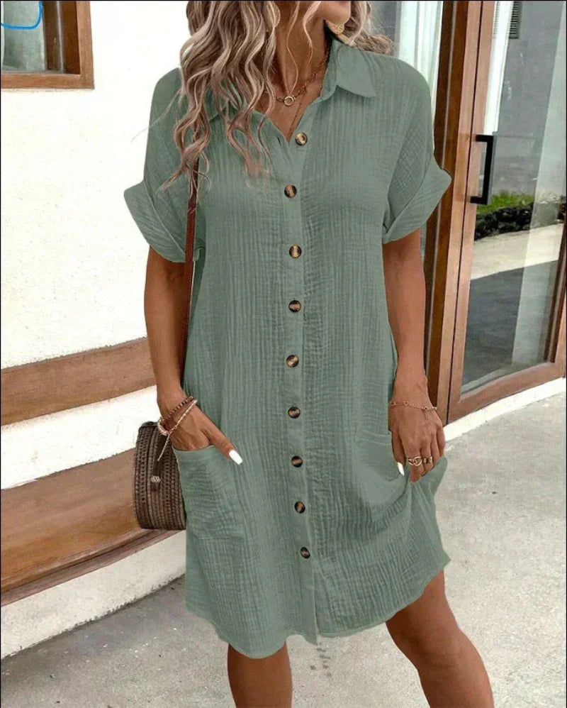 Hailey  Women's Retro Cotton and Linen Shirt Dress