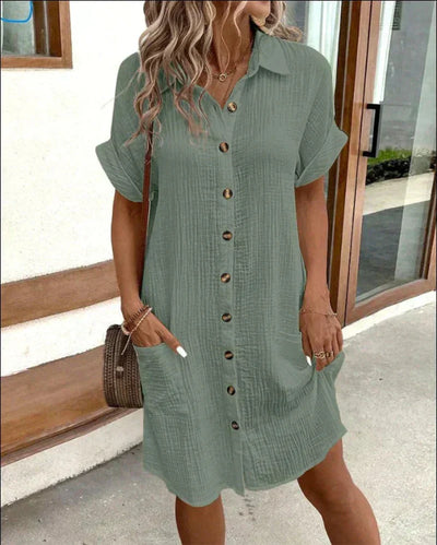 Hailey  Women's Retro Cotton and Linen Shirt Dress
