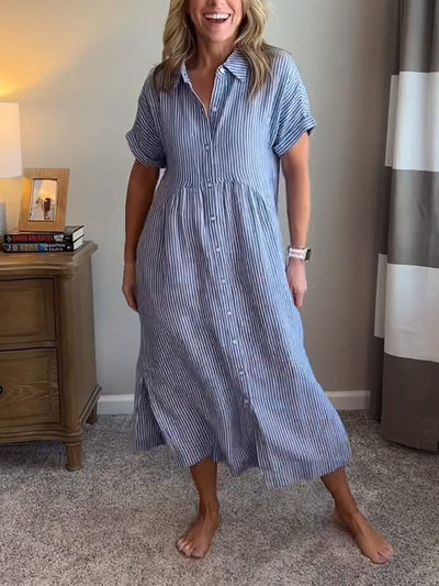 Mital  Striped Shirt Dress with Buttons and Functional Pockets
