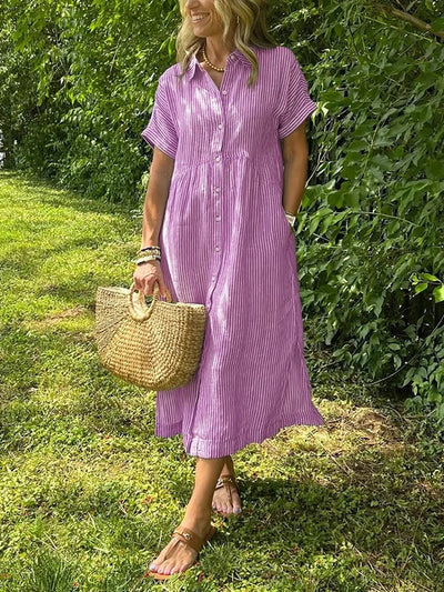 Mital  Striped Shirt Dress with Buttons and Functional Pockets