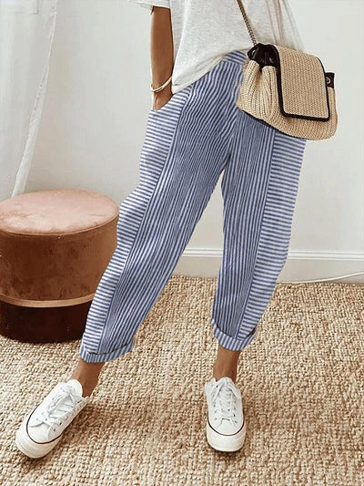 Blue Side Pocket Print Trousers