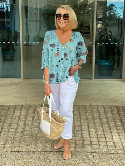Evelyn Elegant Shirt with Flowers
