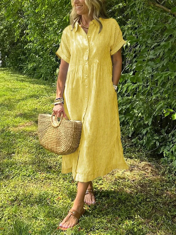 Mital  Striped Shirt Dress with Buttons and Functional Pockets