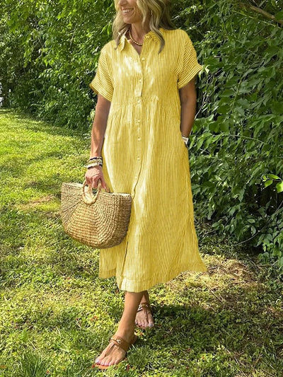 Mital  Striped Shirt Dress with Buttons and Functional Pockets