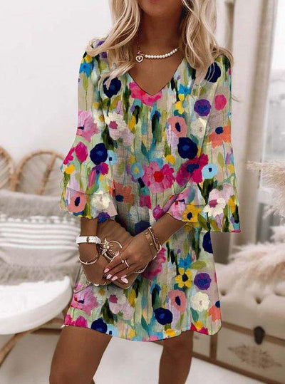 Tabitha  Romantic Floral Print V-Neck Mini Dress