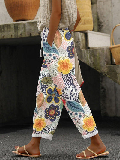 Elegant Floral Print Trousers with Pockets