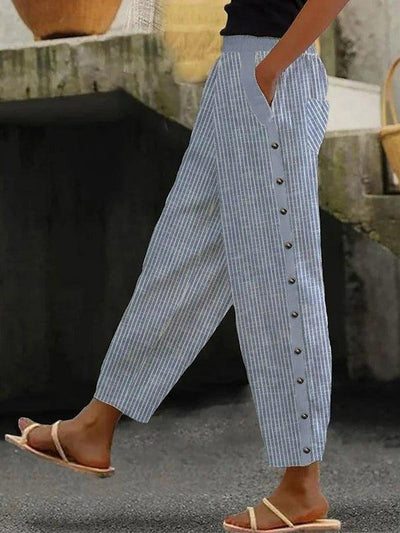 Comfortable Blue Striped Trousers with Pockets