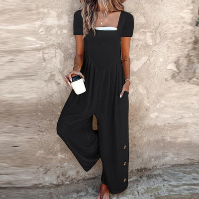 Black Square Neck Short Sleeve Jumpsuit