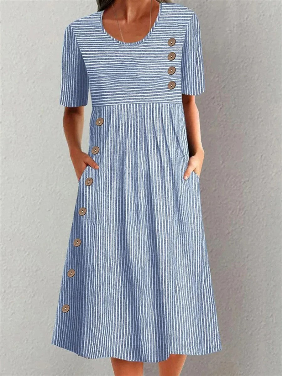 Rene | Striped Midi Dress with Elegant Fit