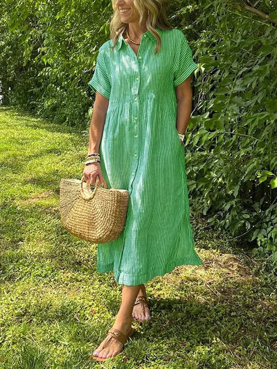 Mital  Striped Shirt Dress with Buttons and Functional Pockets