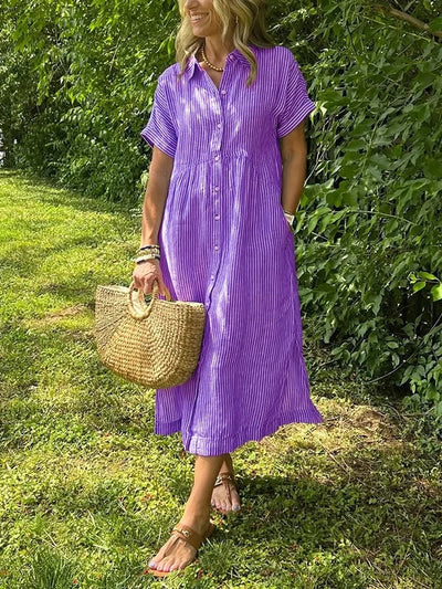 Mital  Striped Shirt Dress with Buttons and Functional Pockets