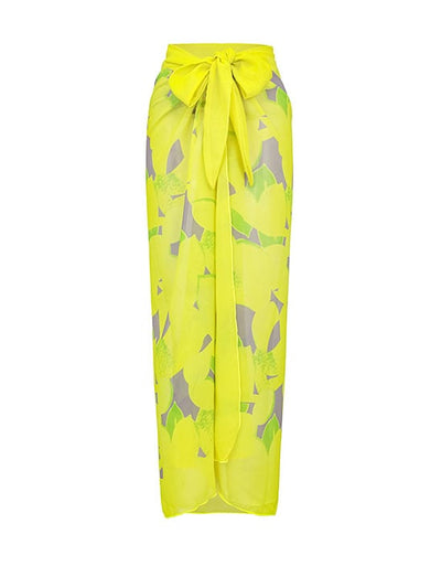 Ruffle Lemon Printed One Piece Swimsuit and Sarong