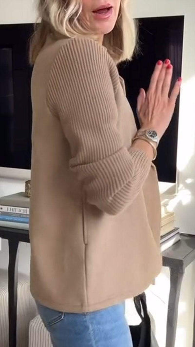 Amelia™ | Stylish Blazer with Knit Sleeves
