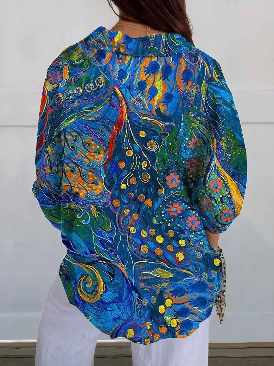 Long-Sleeved Shirt with Blue Collar