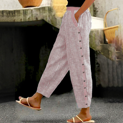 Comfortable Blue Striped Trousers with Pockets