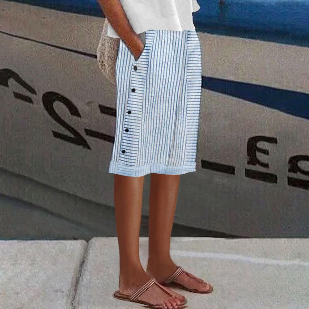 Blue Striped Trousers with Pockets