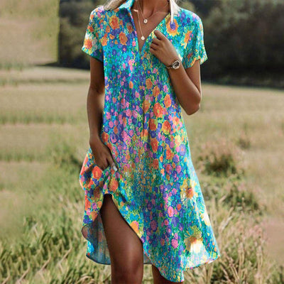 Rachel  Vintage Floral Boho V-Neck Dress