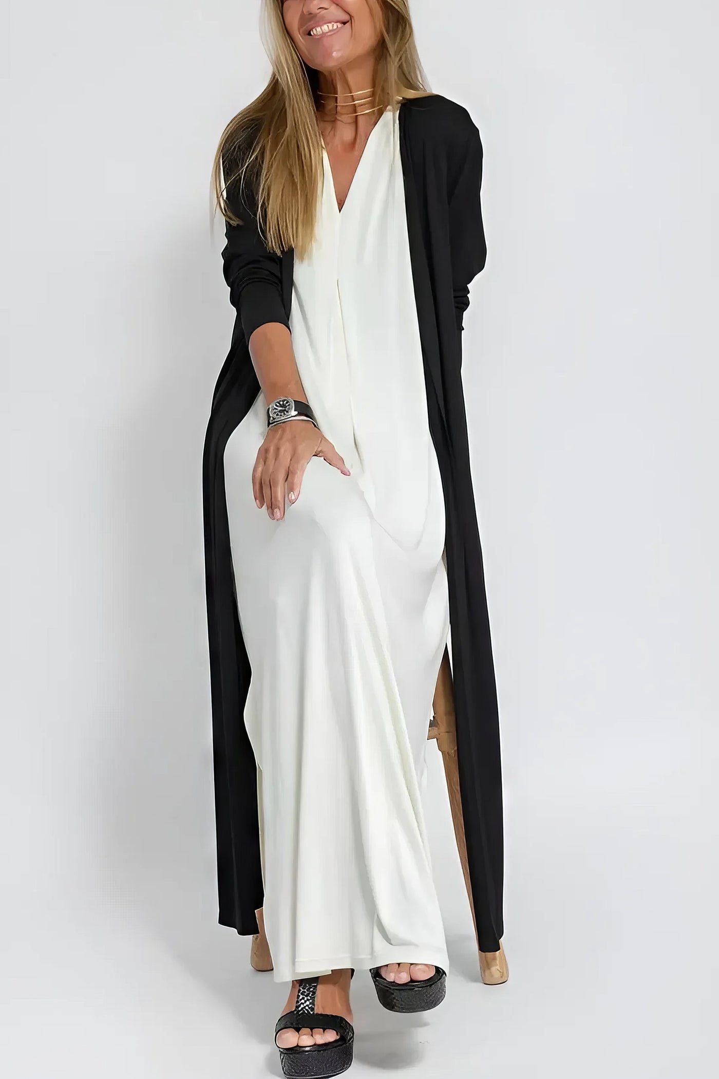 Elegant Long Dress and Matching Cardigan