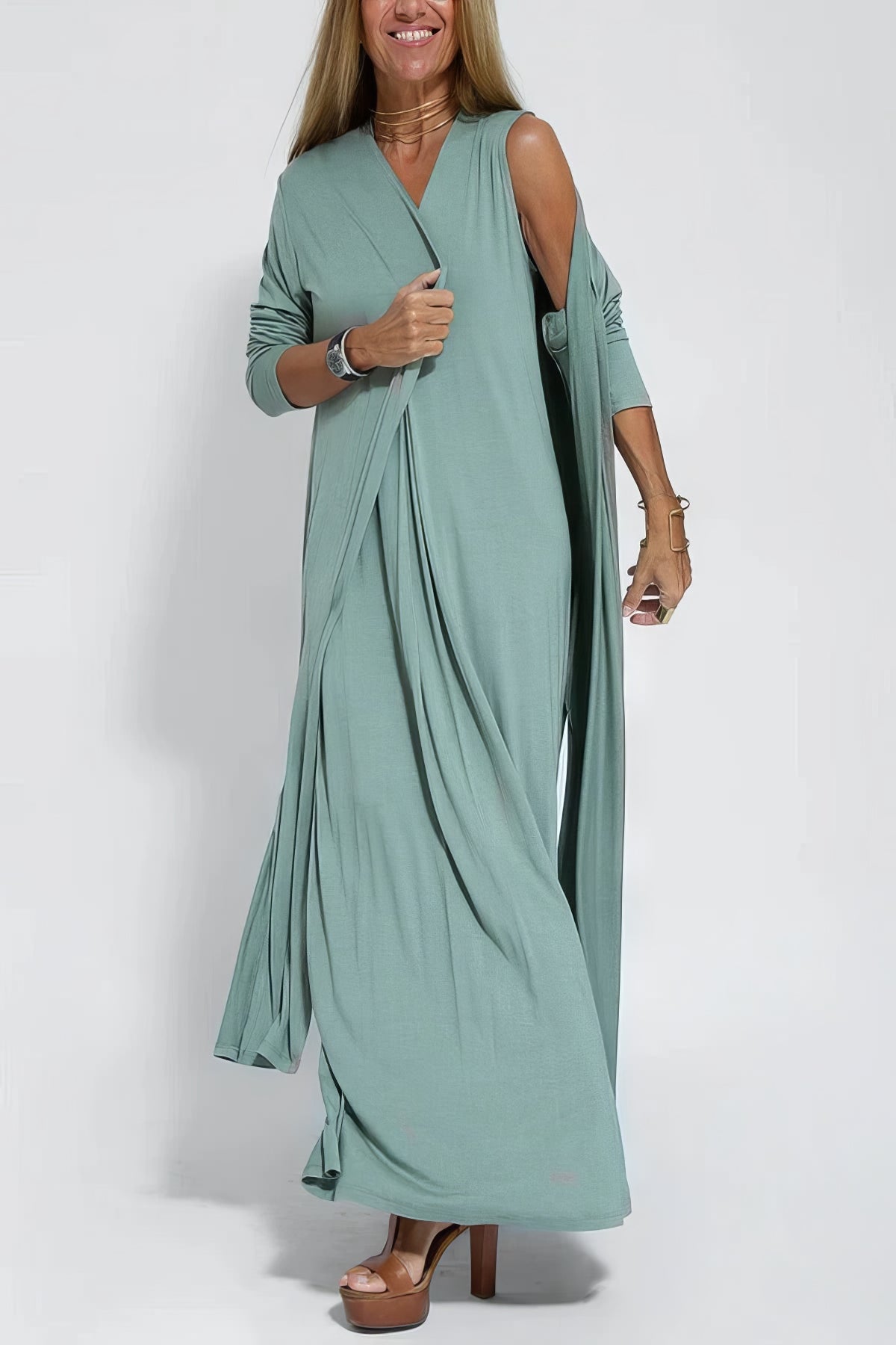 Elegant Long Dress and Matching Cardigan