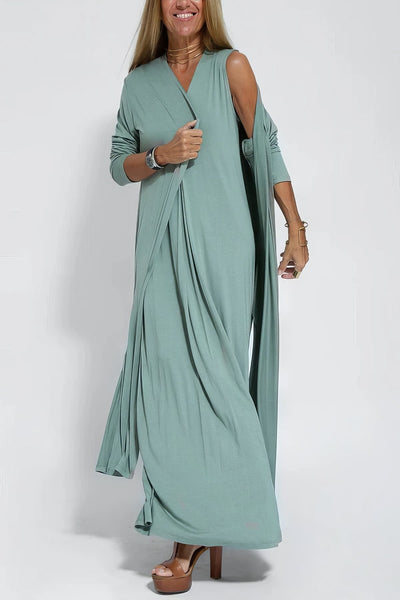 Elegant Long Dress and Matching Cardigan